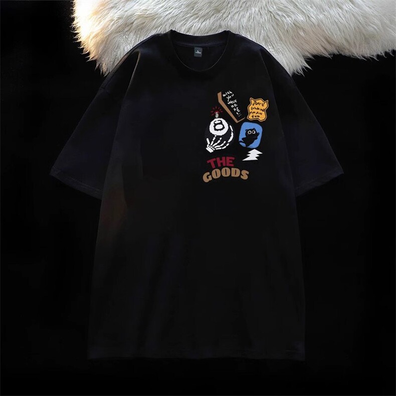 万针全刺绣工艺得物抖音高品质260克纯棉双纱美式高街短袖T恤P33,男装T恤,电商A486-1