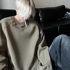 复古oversize垫肩酒红色圆领卫衣男女铆钉设计感小众内搭长袖外套，女装短外套，星座1018A