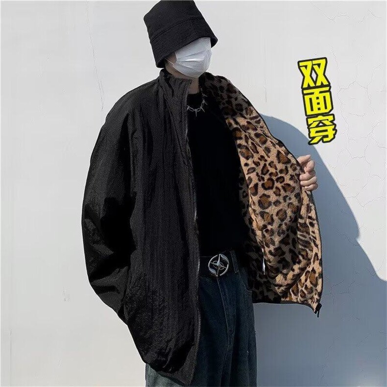 豹纹棉服双面穿外套保暖潮牌欧美街头秋冬新款棉衣6662 P78图片