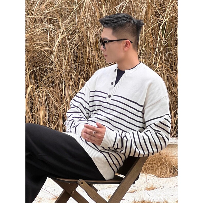 NO22WEAR老钱风海魂衫高级感假两件针织衫条纹毛衣男韩系套头衣服,男装针织衫/毛衣,星座506A