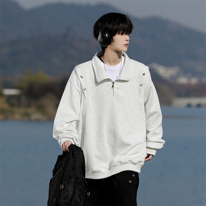 8XL-M星星铆钉半拉链卫衣大码重磅痞帅高街小众立领外套WY5109P58,男装卫衣,电商B238