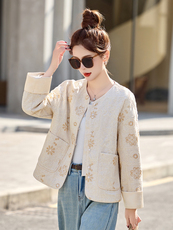 新中式国风棉麻外套女2025春季新款时尚高级感盘扣小香风刺绣上衣，女装短外套，布芭啦