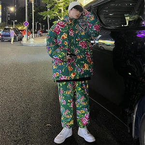 东北大花棉衣套装风汉服套装加厚保暖防寒棉服加绒裤机车H203图片