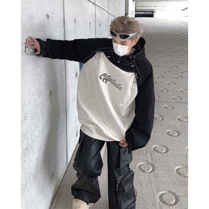 美式复古连帽卫衣24春季新款抽绳拼接套头外套XZ514-2-20246-P88
