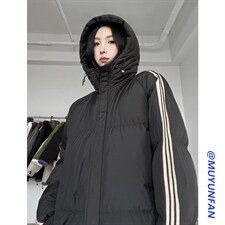 冬季港风三条杠撞色连帽棉衣加绒加厚拼色加厚棉衣外套MY6088P90，男装棉衣，电商A128