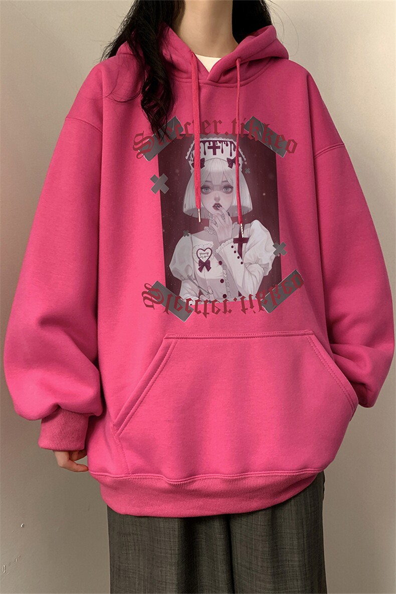 加绒连帽卫衣女卡通印花休闲宽松上衣D328-WY23049-P55厚款P65,女装卫衣/绒衫,电商D328