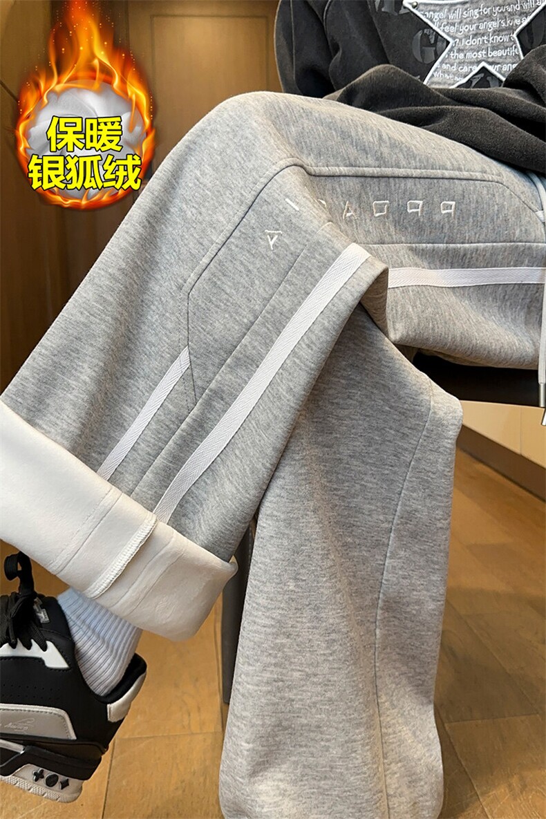 薄款改加绒特批P37无差价冬字母刺绣加绒加厚拖地裤男K1697J加绒,男装休闲裤,电商A001-1