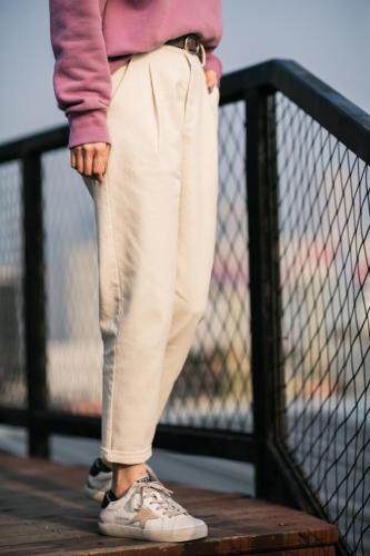 【现货】春季新款米色水洗棉布哈伦裤，女装，淳·清衣社