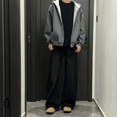 新款美式高街阔腿弯刀牛仔裤男生宽松直筒拖地长裤子LK11922-P45，男装牛仔裤，星座1008