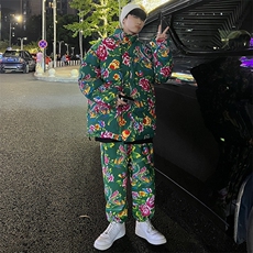 H203情侣东北大花风民族风特色牡丹大花棉袄加绒裤套装男女，男装休闲套装，星座115A(原星座507）
