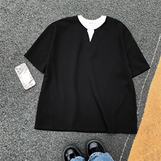 港风夏款男假两件T恤衫V领短袖韩版打底纯棉T恤T028P38，男装T恤，星座1013-1