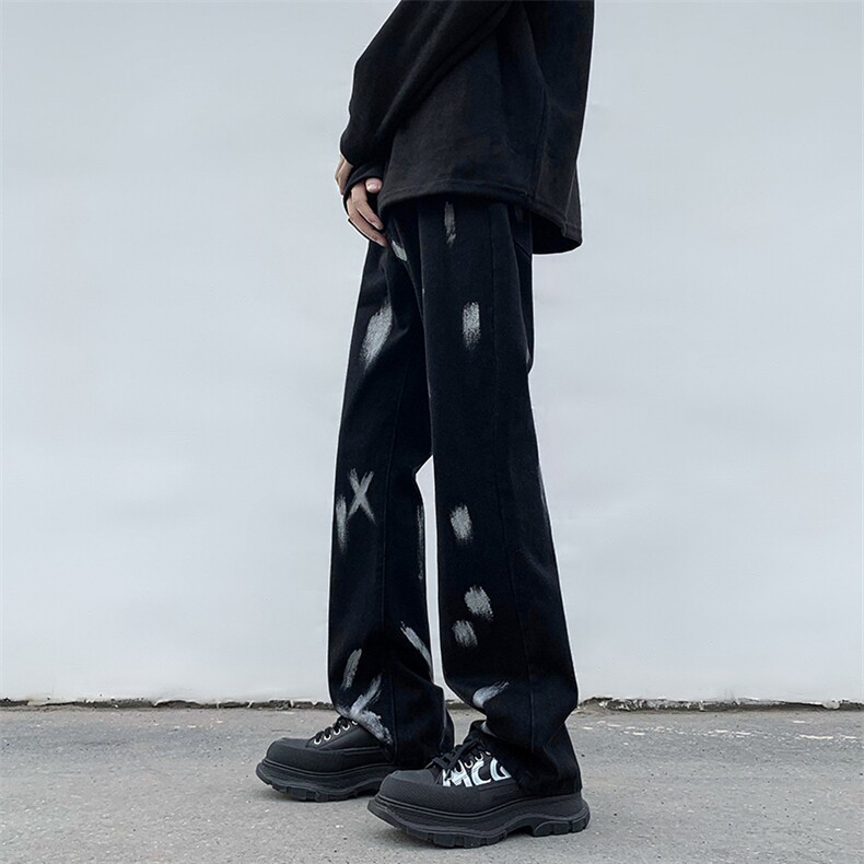 B221 美式ins高街小众情侣款喷墨微喇牛仔裤 LK22080-P60 控78图片