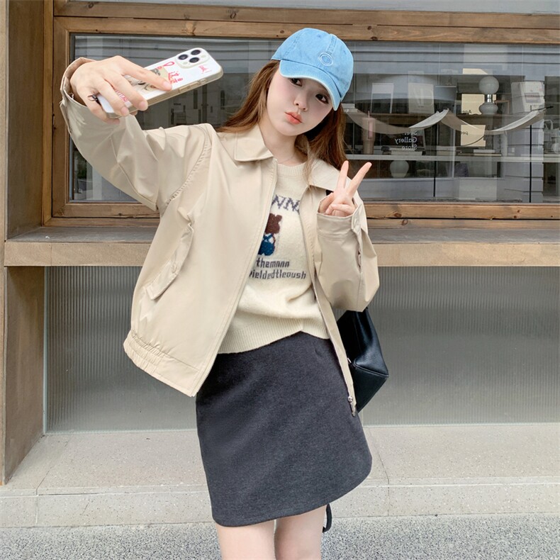 休闲工装翻领短外套女春秋2025新款流行爆款百搭夹克韩版时尚显瘦,女装短外套,2C316