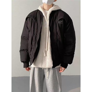 弧形飞行夹克棉服男美式高街cleanfit解构加厚保暖宽松棒球服外套图片
