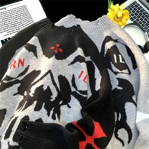 新款创意图案刺绣下摆领口割破时尚休闲毛衣A247-M718特批68控118,秋冬绿色衣服搭配什么外套图片