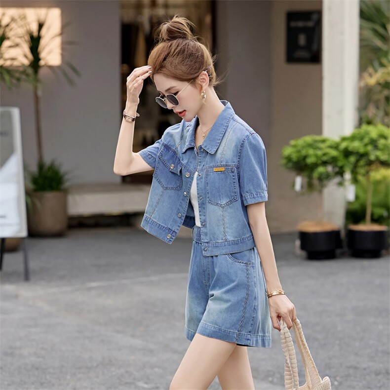 薄款休闲牛仔套装女2025夏季减龄一整套高级感绝美穿搭短裤两件套,女装套装/套裙,意芙