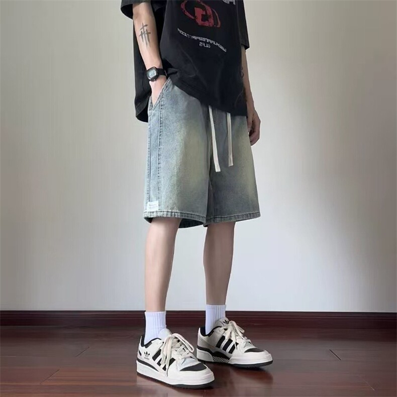 复古牛仔短裤男士夏薄款2025新款潮牌宽松外穿中裤水洗休闲五分裤,男装牛仔裤,星座1210-1