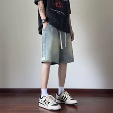 复古牛仔短裤男士夏薄款2025新款潮牌宽松外穿中裤水洗休闲五分裤，男装牛仔裤，星座1210-1