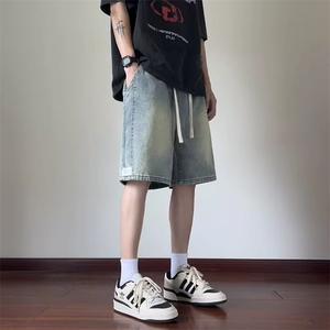 复古牛仔短裤男士夏薄款2025新款潮牌宽松外穿中裤水洗休闲五分裤图片