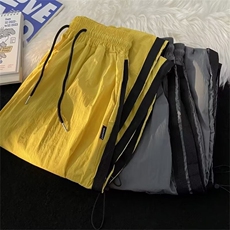 休闲裤男日系拼接条纹运动裤多巴胺春夏阔腿宽松抽绳束脚垂感裤，女装休闲裤，星座601-2