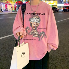 直播品质重磅纯棉美式蜡染水洗做旧潮牌宽松长袖t恤CT292特P38，男装T恤，电商A486