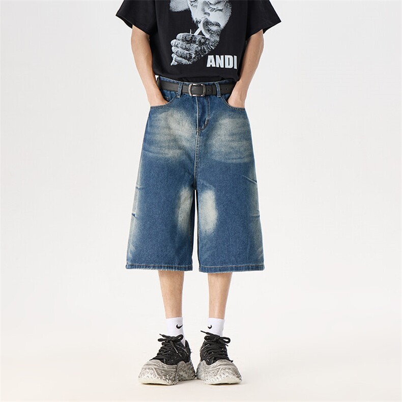 复古水洗牛仔短裤男潮牌夏季新款高街宽松廓形直筒七分裤3177P42，男装牛仔裤，星座410-2