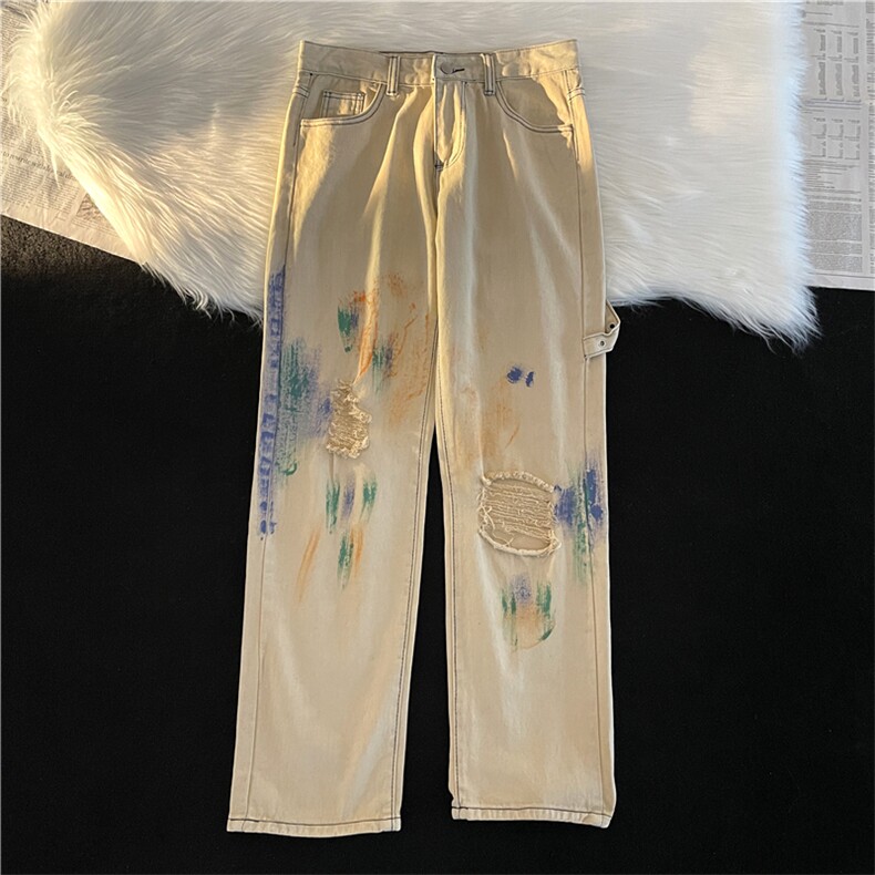 破洞扎染牛仔裤男潮牌设计感高街嘻哈潮流宽松工装裤N0927-P55图片