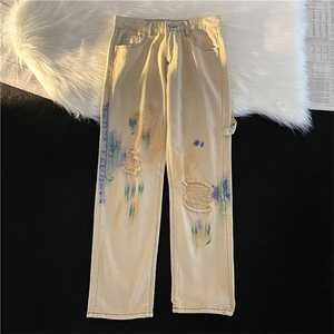 破洞扎染牛仔裤男潮牌设计感高街嘻哈潮流宽松工装裤N0927-P55图片