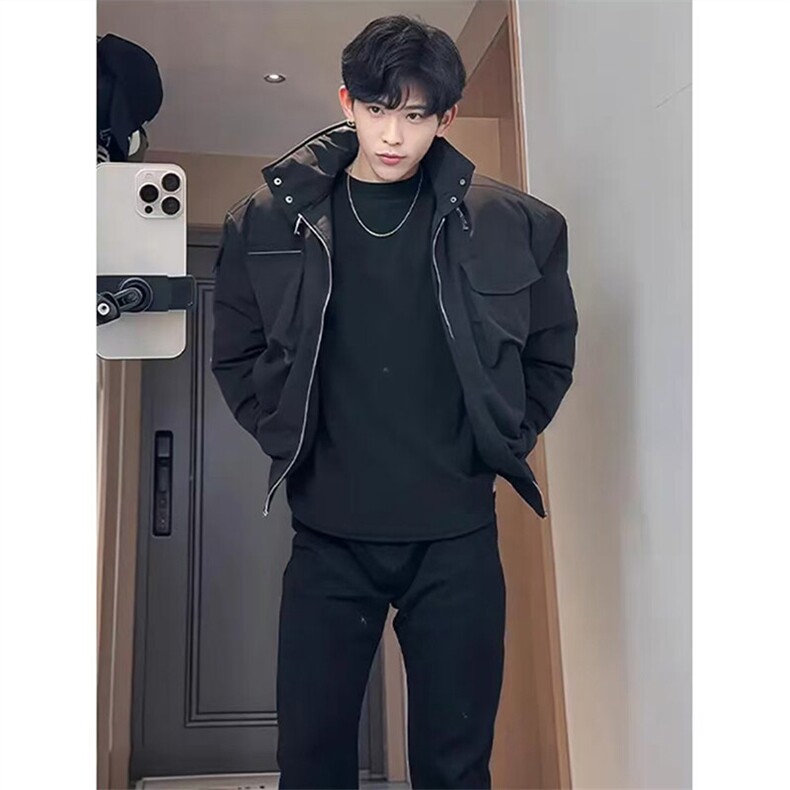 黑色加绒牛仔裤男款春秋美式vibe微喇裤子弯刀显瘦修身窄版直筒裤图片