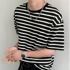 条纹短袖t恤男女2025新款夏季宽松时尚打底半袖上衣潮流ST632-P38，男装T恤，星座412-3