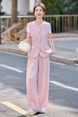 时尚套装女2026夏新款高级感气质轻熟风洋气马甲休闲阔腿裤三件套，女装套装/套裙，艾仟回(原伊仟回)