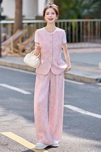 时尚套装女2026夏新款高级感气质轻熟风洋气马甲休闲阔腿裤三件套图片
