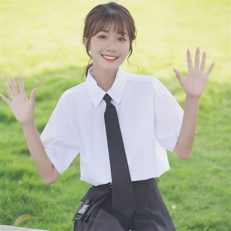 2025新款夏季JK制服短袖衬衫学院风软妹polo上衣班服衬衣女送领带,男装T恤,星座1210-1
