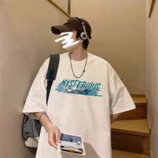 新款短袖t恤男女潮流印花感宽松半袖体恤衫男517A-2-T6632-P28，男装T恤，星座517A-2