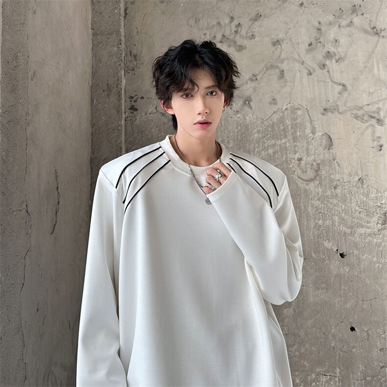 垫肩高级感潮牌圆领秋季长袖T设计感卫衣上衣（现货）862P50，男装T恤，电商A458A