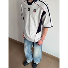 美式高街球衣运动翻领POLO衫男夏季宽松拼接撞色百搭短袖T恤上衣，男装Polo衫，四季星座505