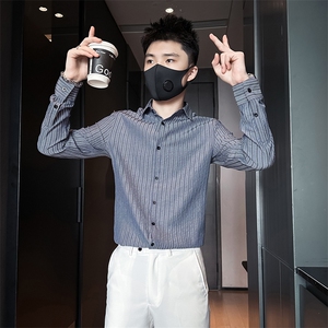 店主风条纹衬衫男长袖修身潮流百搭社会小伙301C-CS07-P58控78图片