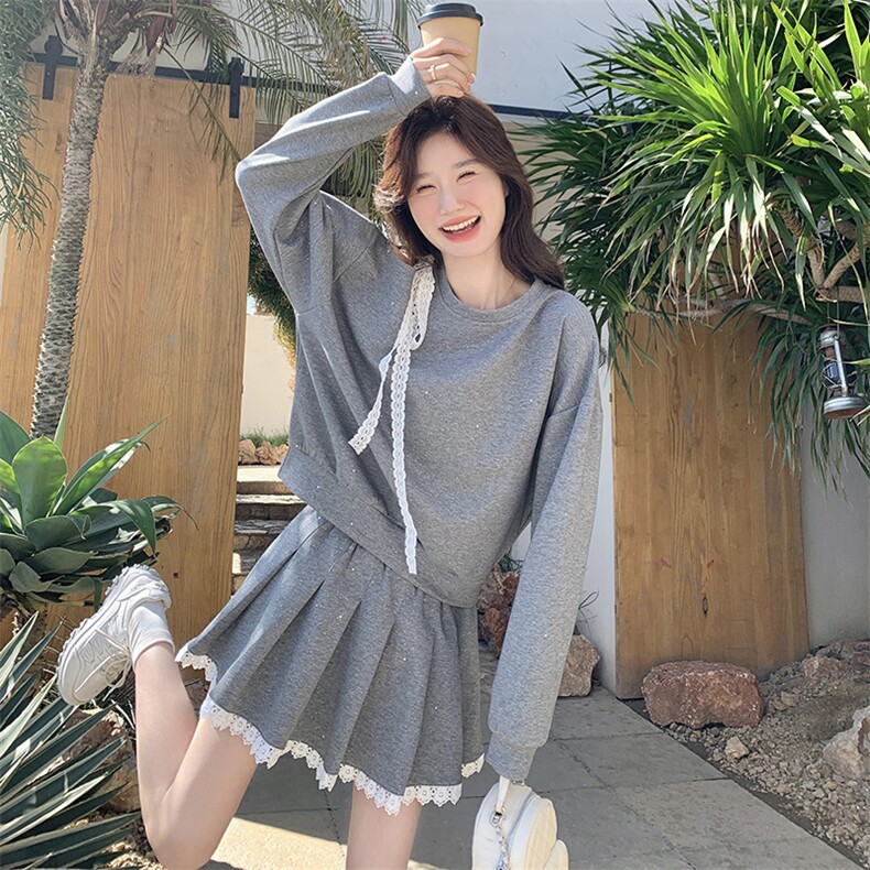 2026春装有货 撒银蕾丝拼接针织套装2C090-1860-P135-K188图片