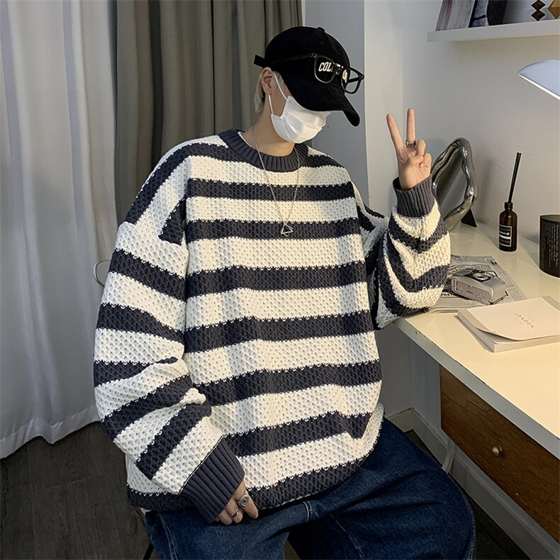 条纹毛衣男秋冬慵懒日系宽松外套复古潮牌长袖针织衫MY07128-P48,男装针织衫/毛衣,星座308B-1