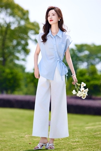 时尚休闲套装女夏季薄款2025新款高级感减龄短袖衬衫阔腿裤两件套图片