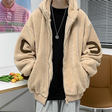 2022潮流棉衣羊羔毛外套字母潮宽松羊羔绒连帽毛绒棉服W5517-P60，男装棉衣，星座512-2
