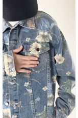 潮流花卉印花大码宽松男女拼色牛仔外套夹克JA27-P68【特价】，男装工装外套，电商A007