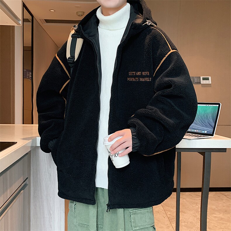 冬季港风羊羔毛棉衣加厚棉服字母刺绣外套A409-1,男装棉衣,电商A409-1