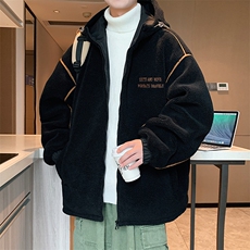 冬季港风羊羔毛棉衣加厚棉服字母刺绣外套A409-1，男装棉衣，电商A409-1