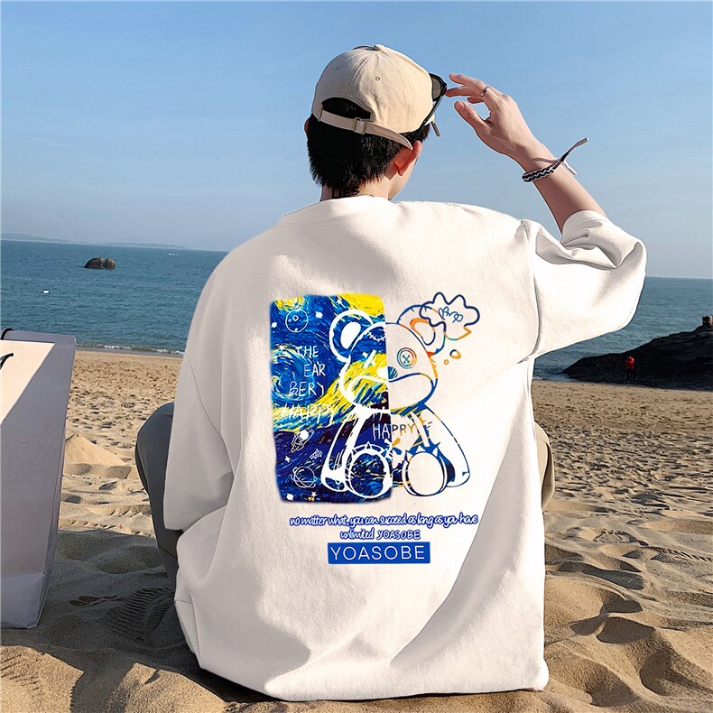 大220克纯棉小熊抖音短袖T恤男体恤A430-1-WT253图片