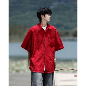 8XL-M泡泡纱盐缩肌理短袖衬衫男夏季冰丝外套防晒衬衣DC28011P36图片