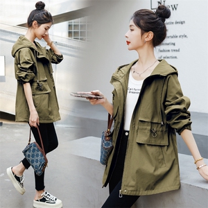 工装风衣女短款秋装2023新款宽松百搭抽绳收腰高级感连帽休闲外套图片