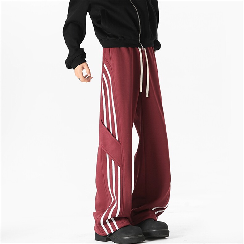 2026春季新款高街侧边三条杠拖地裤设计感休闲卫裤K1990特P30控48，男装休闲裤，电商A001
