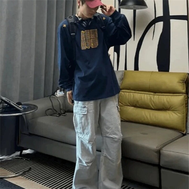 【有货】DC1123-P45藏青色刺绣圆领卫衣男春秋季美式复古全棉长袖,男装卫衣,星座603-2