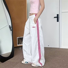 藏青色条纹爵士舞阔腿裤女夏季美式复古杠条速干束脚休闲拖地长裤，男装休闲裤，星座218-1（原230）